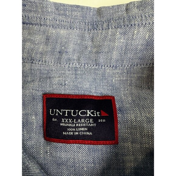 Untuckit Shirt Men XXXL Blue 100% Linen Button Up Dress Collar Plain Flowy Adult - Picture 4 of 11